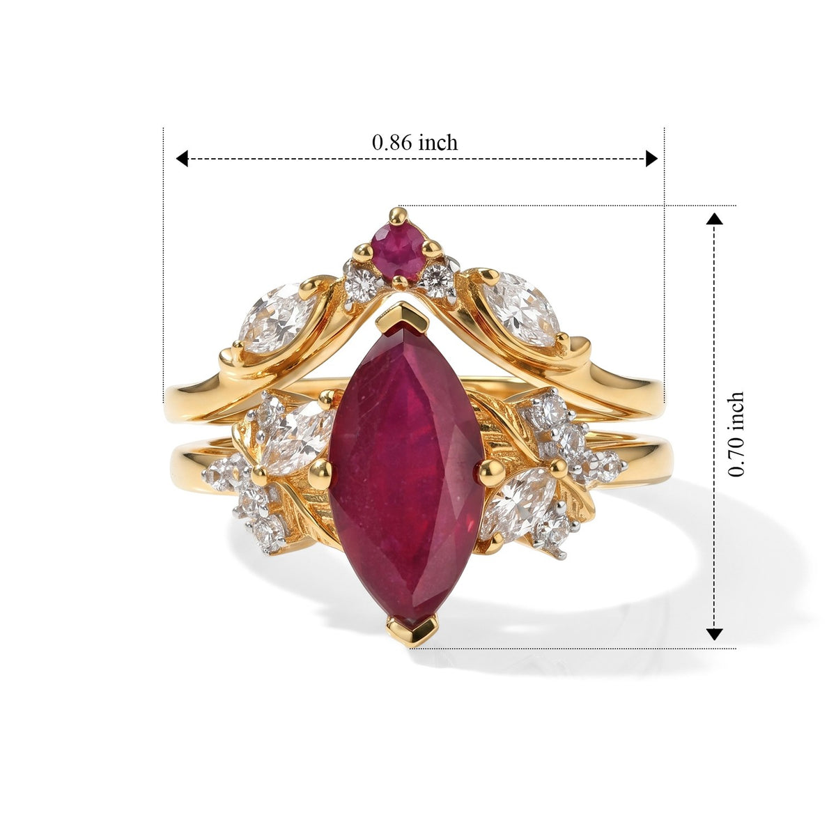 GP Trionfo Collection Set of 2 - African Ruby, White Zircon &amp; Blue Sapphire Stackable Ring in 18K Vermeil Yellow Gold Plated Sterling Silver 3.30 Ct. 4514808 7