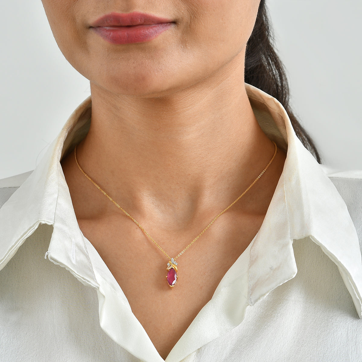 GP Art Nouveau Collection - African Ruby, White Zircon &amp; Blue Sapphire Pendant with Chain (Size 20) in 18K Vermeil Yellow Gold Plated Sterling Silver 2.75 Ct. 4514815 2