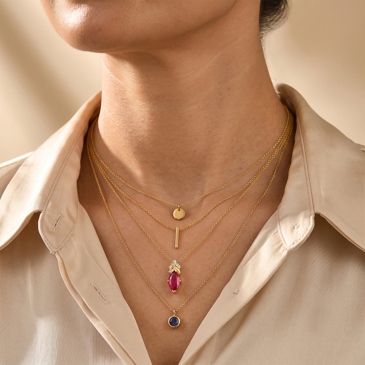 GP Art Nouveau Collection - African Ruby, White Zircon &amp; Blue Sapphire Pendant with Chain (Size 20) in 18K Vermeil Yellow Gold Plated Sterling Silver 2.75 Ct. 4514815 3