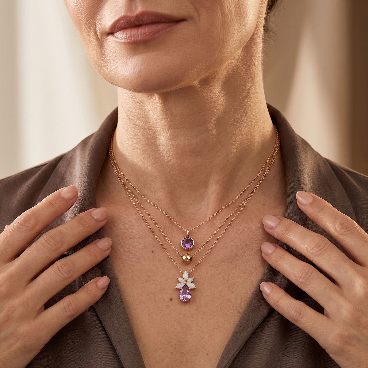 D'Joy - AAA Rose De France Amethyst &amp; Ethiopian Opal Pendant in Rose Gold Sterling Silver with Chain (Size 20) 2.60 Ct. 4515056 2