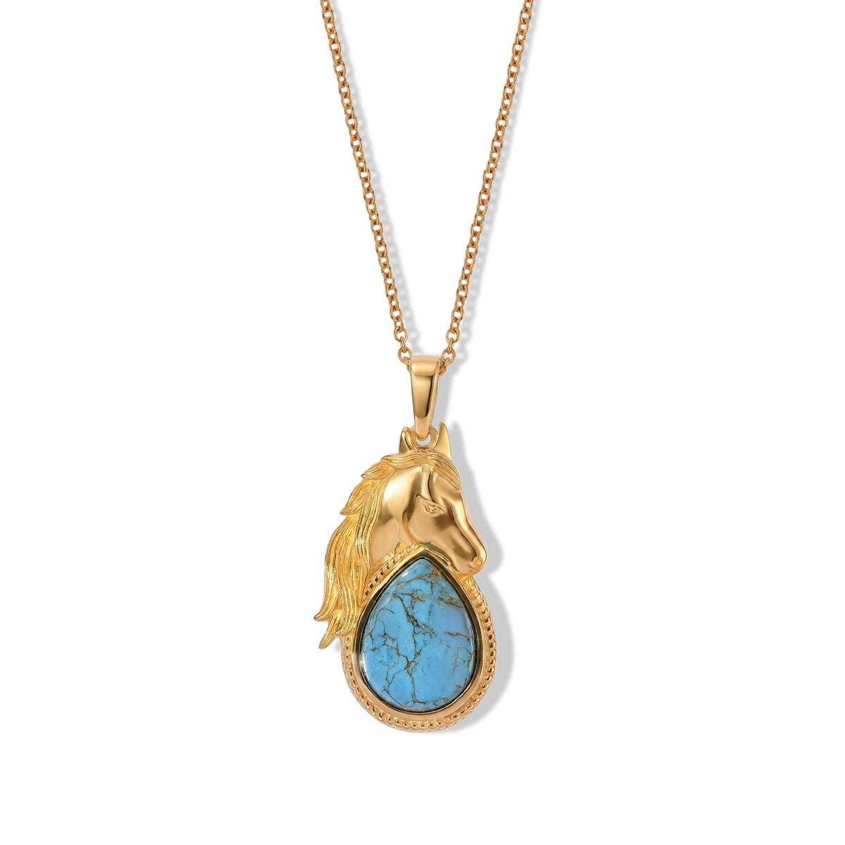 EverTrue - Mohave Blue Turquoise Horse Head Solitaire Drop Pendant with Chain (Size 20) in Yellow Gold Tone 6.55 Ct. V32603333 0
