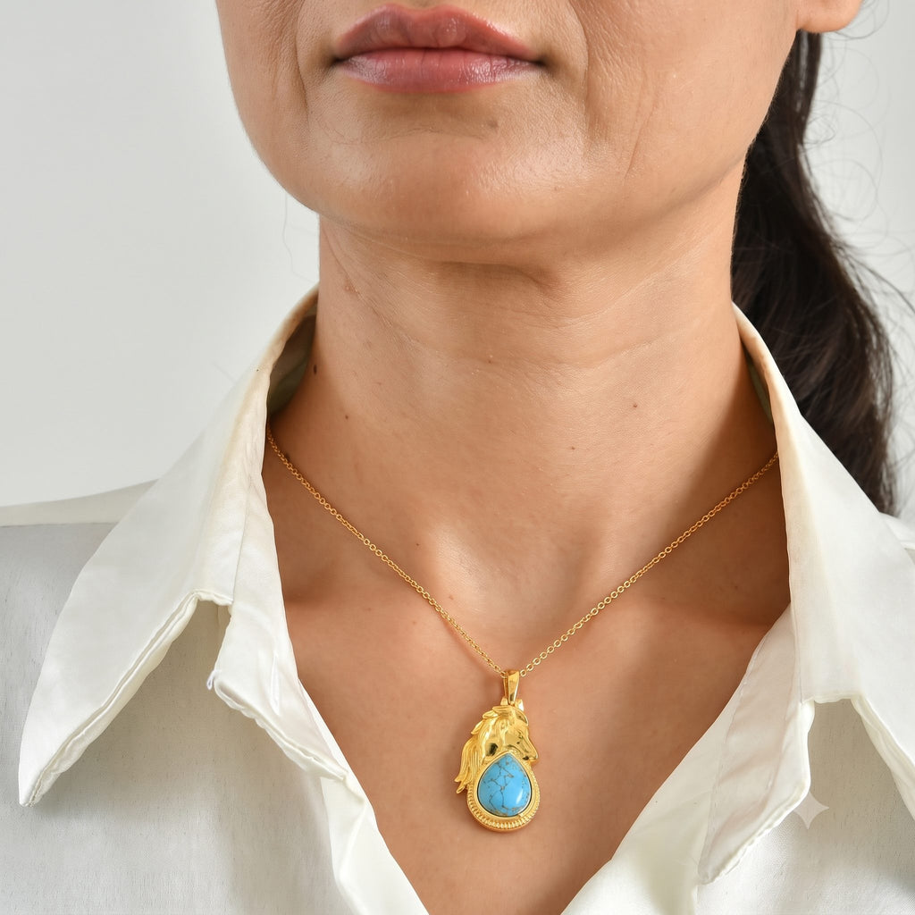 Blue Turquoise Pendant with Chain (Size 20) Stainless Steel  9.500  Ct._4515069_1