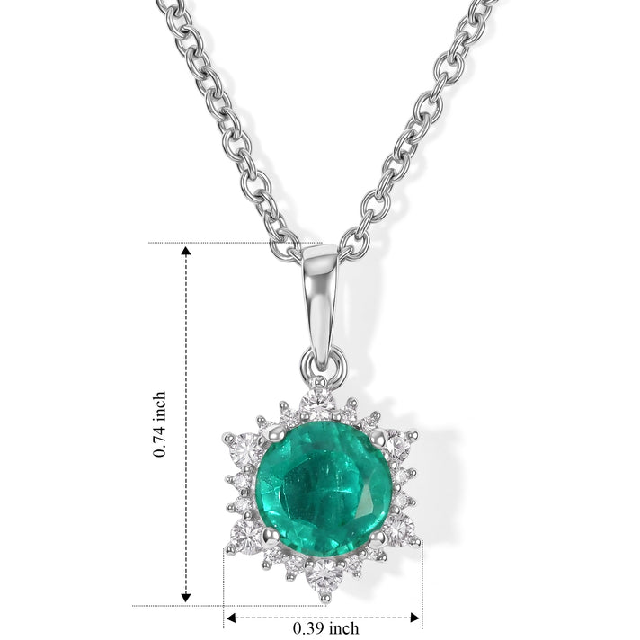 D'Joy - Colombian Colour Emeraldine Quartz &amp; White Zircon Halo Pendant in Platinum Overlay Sterling Silver with Chain (Size 20) 2.00 Ct. 4515123 2