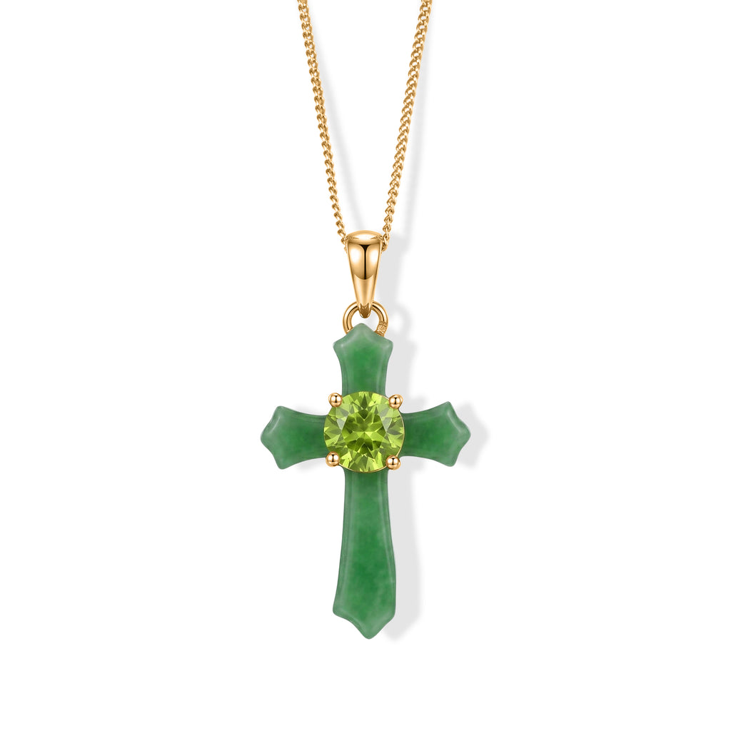 D'Joy - Natural Hebei Peridot & Dyed Green Jade Pendant with Chain (Size 18) & Lobster Clasp in Yellow Gold Plated Sterling Silver 13.50 Ct._4515158