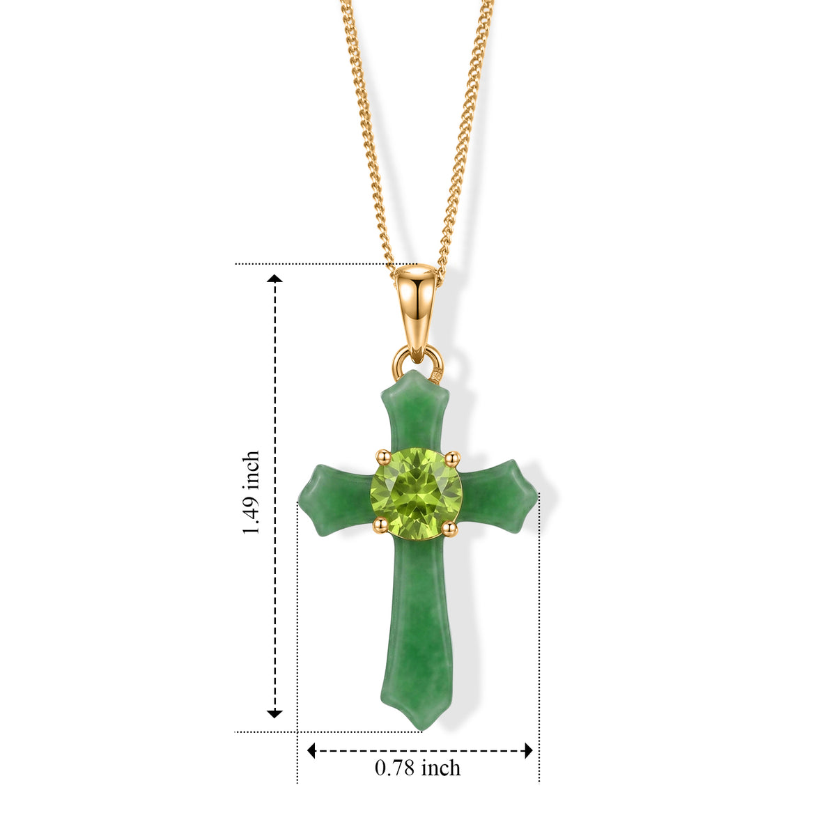 D'Joy - Natural Hebei Peridot &amp; Green Jade Cross Pendant with Chain (Size 18) &amp; Lobster Clasp in Yellow Gold Plated Sterling Silver V32603331 5