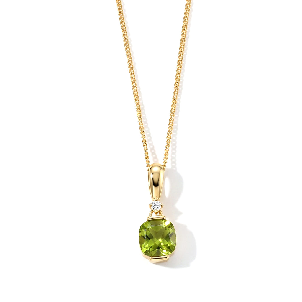 Luxuriant - Peridot & Lab Grown Diamond Solitaire Pendant with Chain (Size 18) & Lobster Clasp in Yellow Gold Plated Sterling Silver 1.60 Ct._4515164