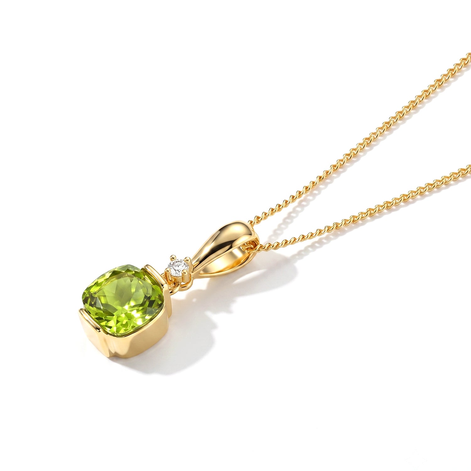 Natural Hebei Peridot &amp; Lab Grown Diamond Solitaire Pendant with Chain (Size 18) &amp; Lobster Clasp in Yellow Gold Plated Sterling Silver 1.60 Ct. 4515164 4