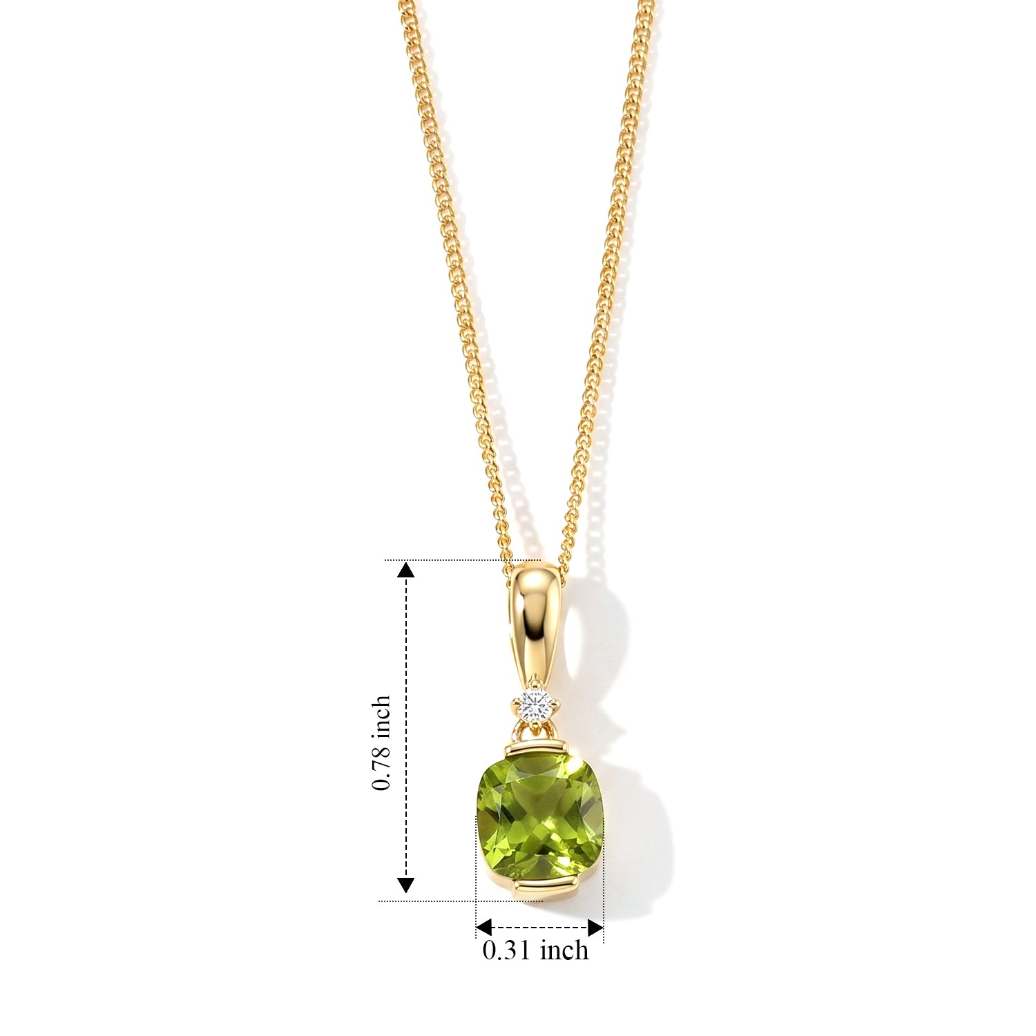 Natural Hebei Peridot &amp; Lab Grown Diamond Solitaire Pendant with Chain (Size 18) &amp; Lobster Clasp in Yellow Gold Plated Sterling Silver 1.60 Ct. 4515164 6