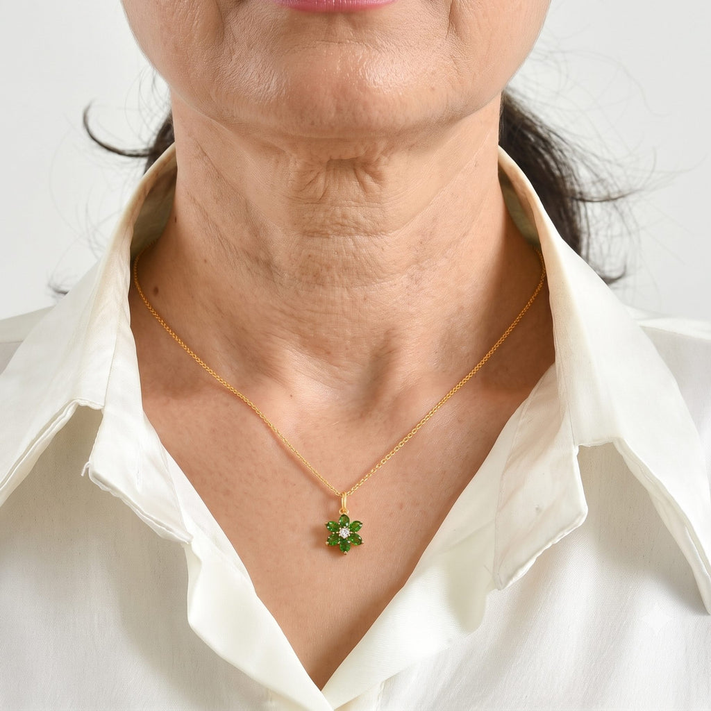 Natural Chrome Diopside,  Lab Grown Diamond Pendant with Chain (Size 20) Mix Metal 0.05 ct  1.130  Ct._4515450_1