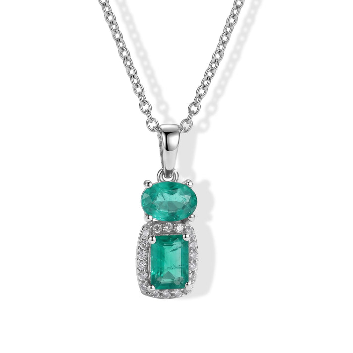 D'Joy - Colombian Colour Emeraldine Quartz &amp; White Zircon Halo Pendant in Platinum Overlay Sterling Silver with Chain (Size 20) 2.86 Ct. 4515777 1