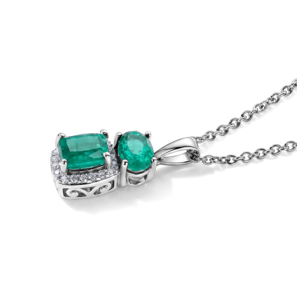 D'Joy - Colombian Colour Emeraldine Quartz & White Zircon Halo Pendant in Platinum Overlay Sterling Silver with Chain (Size 20) 2.86 Ct._4515777_3
