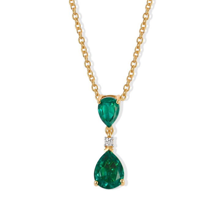 D'Joy - Colombian Colour Emeraldine Quartz &amp; White Zircon Drop Pendant in Yellow Gold Plated Sterling Silver with Chain (Size 20) 3.20 Ct. V32638415 1