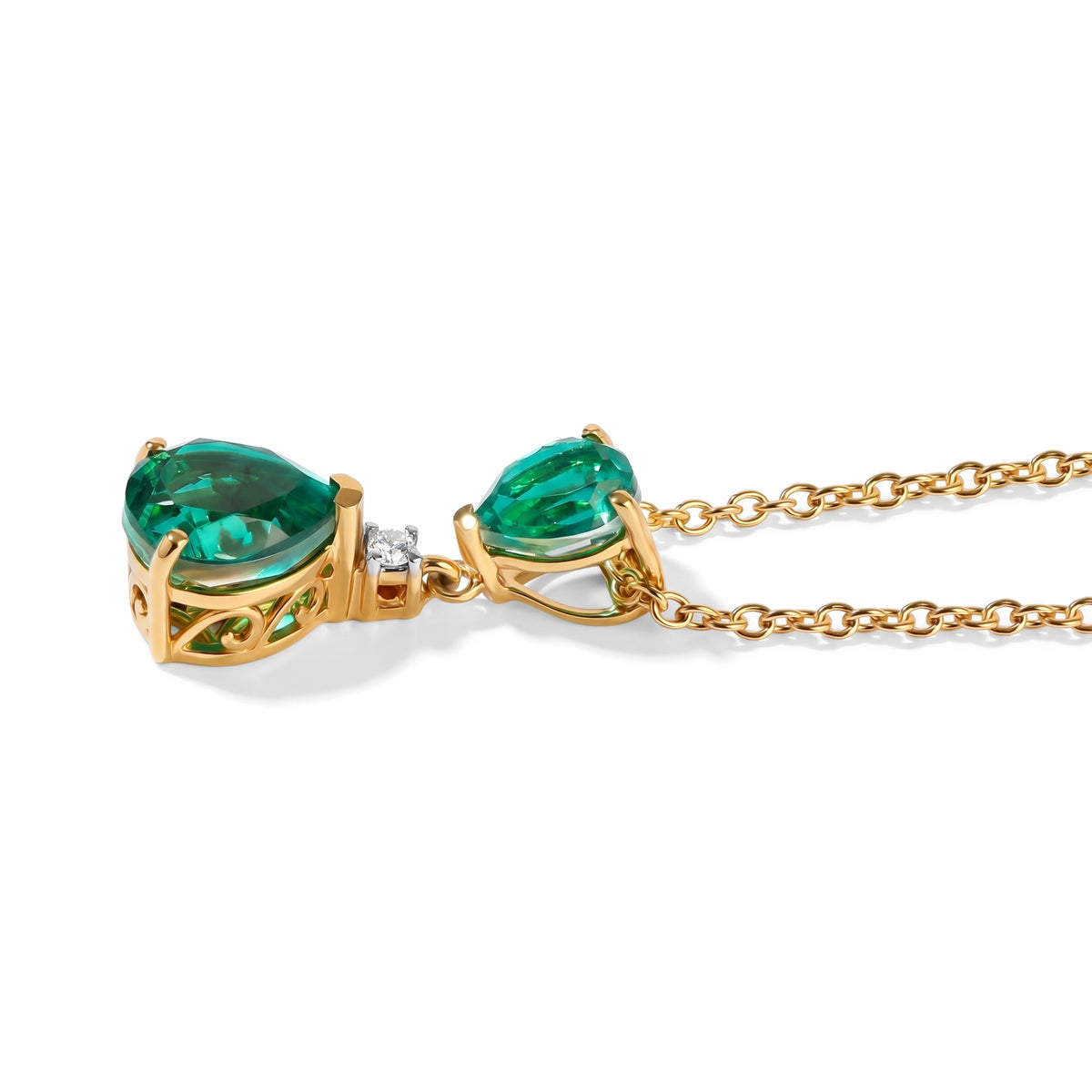 D'Joy - Colombian Colour Emeraldine Quartz &amp; White Zircon Drop Pendant in Yellow Gold Plated Sterling Silver with Chain (Size 20) 3.20 Ct. V32638415 3