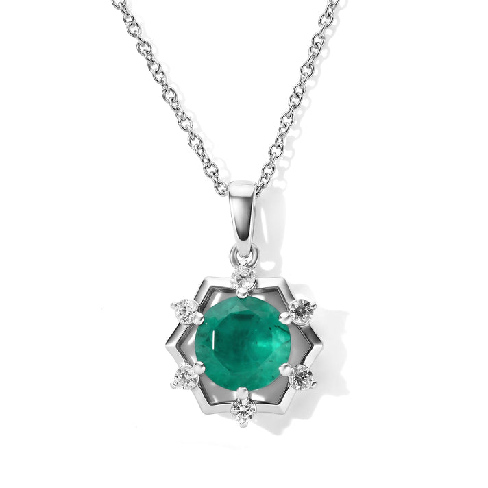 D'Joy - Colombian Colour Emeraldine Quartz &amp; White Zircon Halo Pendant in Platinum Overlay Sterling Silver with Chain (Size 20) 5.08 Ct. 4515781 1