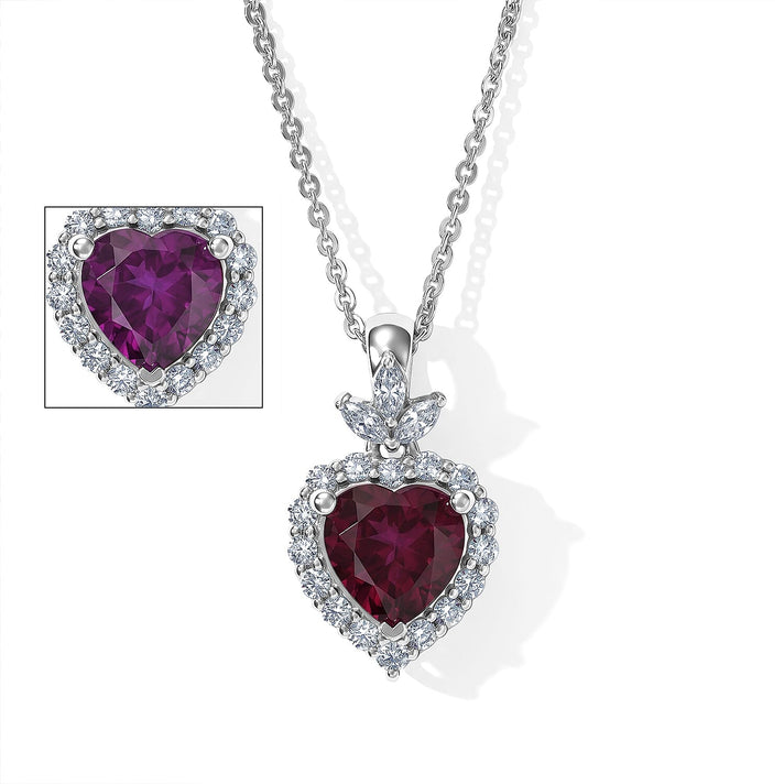 D'Joy - USAMBARA Colour Change Garnet &amp; Moissanite Halo Heart Pendant with Chain (Size 18) &amp; Lobster Clasp in Rhodium Overlay Sterling Silver 1.93 Ct. 4516108 1
