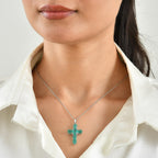 D'Joy - Colombian Colour Emeraldine Quartz & White Zircon Pendant in Platinum Overlay Sterling Silver with Chain (Size 20) 7.00 Ct._4516234_1