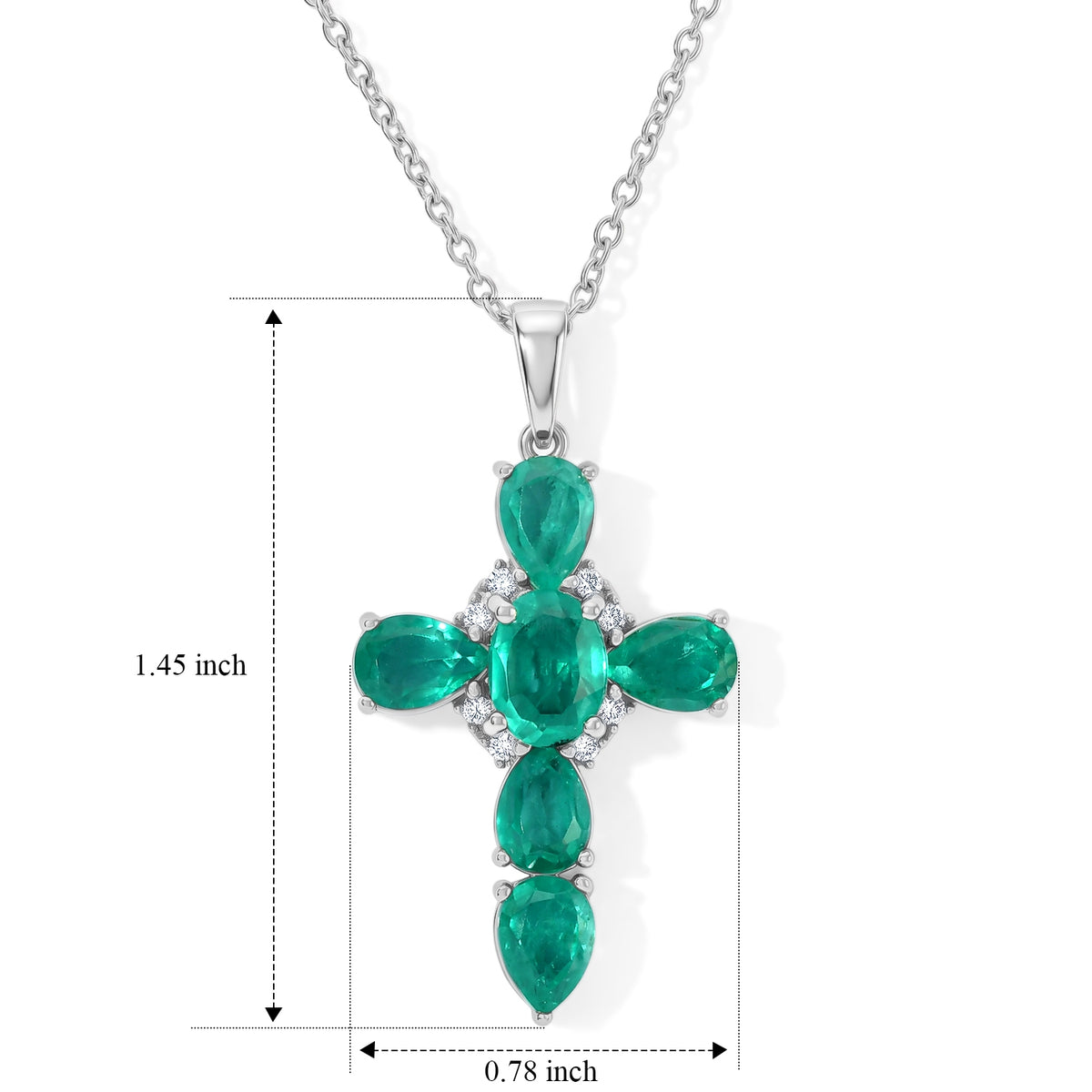 D'Joy - Colombian Colour Emeraldine Quartz &amp; White Zircon Cross Pendant in Platinum Overlay Sterling Silver with Chain (Size 20) 7.00 Ct. 4516234 4