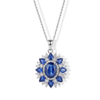 D'Joy - AAA Natural Kashmir Kyanite & White Zircon Halo Floral Pendant with Chain (Size 20) & Spring Ring Clasp in Rhodium Overlay Sterling Silver 4.65 Ct._4516334