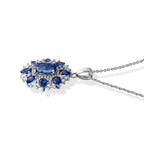 D'Joy - AAA Natural Kashmir Kyanite & White Zircon Halo Floral Pendant with Chain (Size 20) & Spring Ring Clasp in Rhodium Overlay Sterling Silver 4.65 Ct._4516334_3