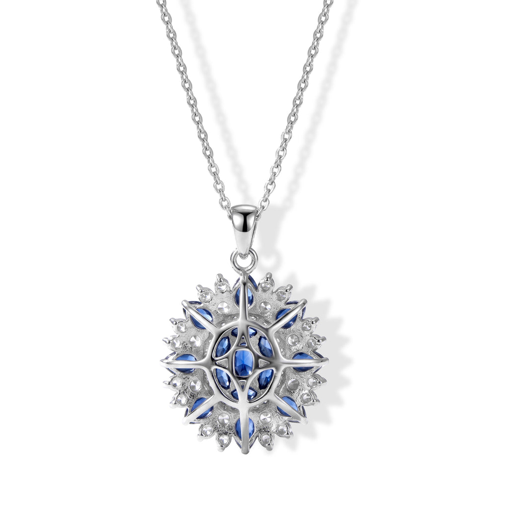 D'Joy - AAA Natural Kashmir Kyanite & White Zircon Halo Floral Pendant with Chain (Size 20) & Spring Ring Clasp in Rhodium Overlay Sterling Silver 4.65 Ct._4516334_4