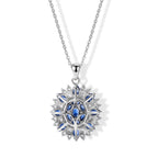 D'Joy - AAA Natural Kashmir Kyanite & White Zircon Halo Floral Pendant with Chain (Size 20) & Spring Ring Clasp in Rhodium Overlay Sterling Silver 4.65 Ct._4516334_4