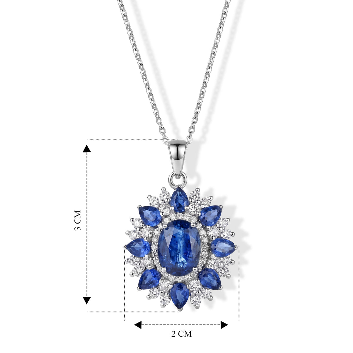 D'Joy - AAA Natural Kashmir Kyanite &amp; White Zircon Halo Floral Pendant with Chain (Size 20) &amp; Spring Ring Clasp in Rhodium Overlay Sterling Silver 4.65 Ct. 4516334 6