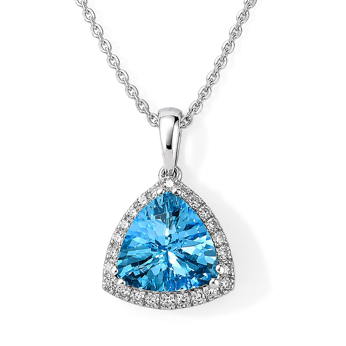 Swiss Blue Topaz &amp; Lab Grown Diamond (SI/G-H) Halo Pendant with Chain (Size 20) in Rhodium Overlay Sterling Silver 2.90 Ct. 4516343 0