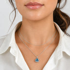 Luxuriant - Swiss Blue Topaz & Lab Grown Diamond (SI/G-H) Halo Pendant with Chain (Size 20) in Rhodium Overlay Sterling Silver 2.90 Ct._4516343_2