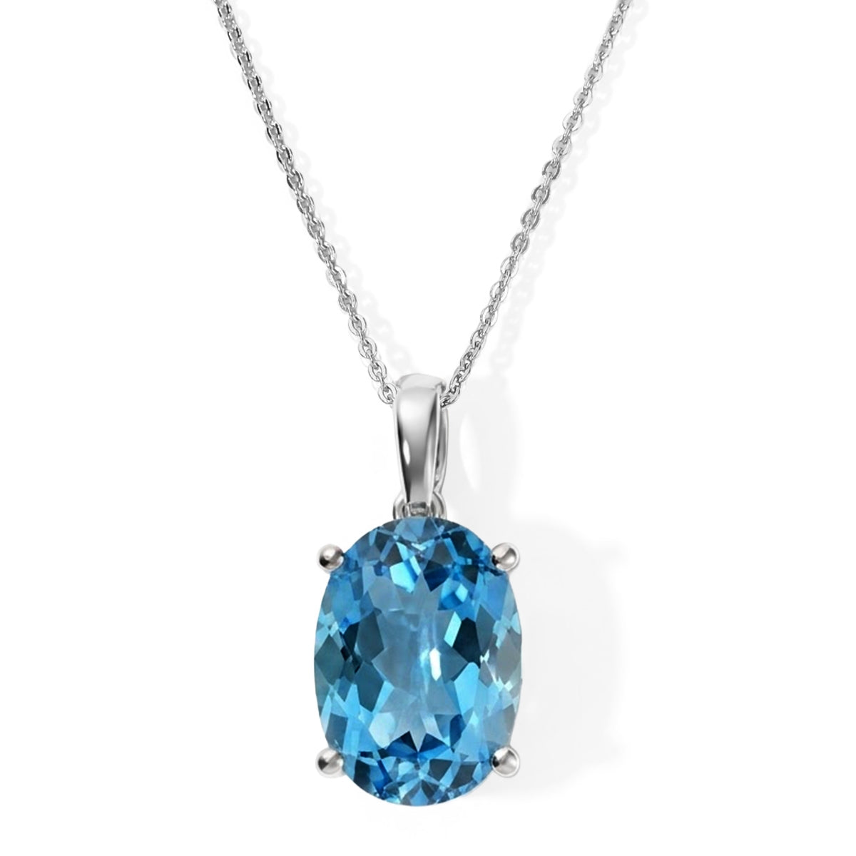 D'Joy - Premium Swiss Blue Topaz Solitaire Pendant with Chain (Size 20) in Rhodium Overlay Sterling Silver 6.50 Ct. 4516344 0