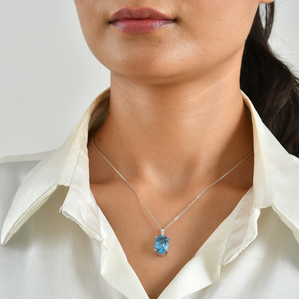 D'Joy - Swiss Blue Topaz Drop Pendant with Chain (Size 20) in Rhodium Overlay Sterling Silver 6.50 Ct._4516344_1