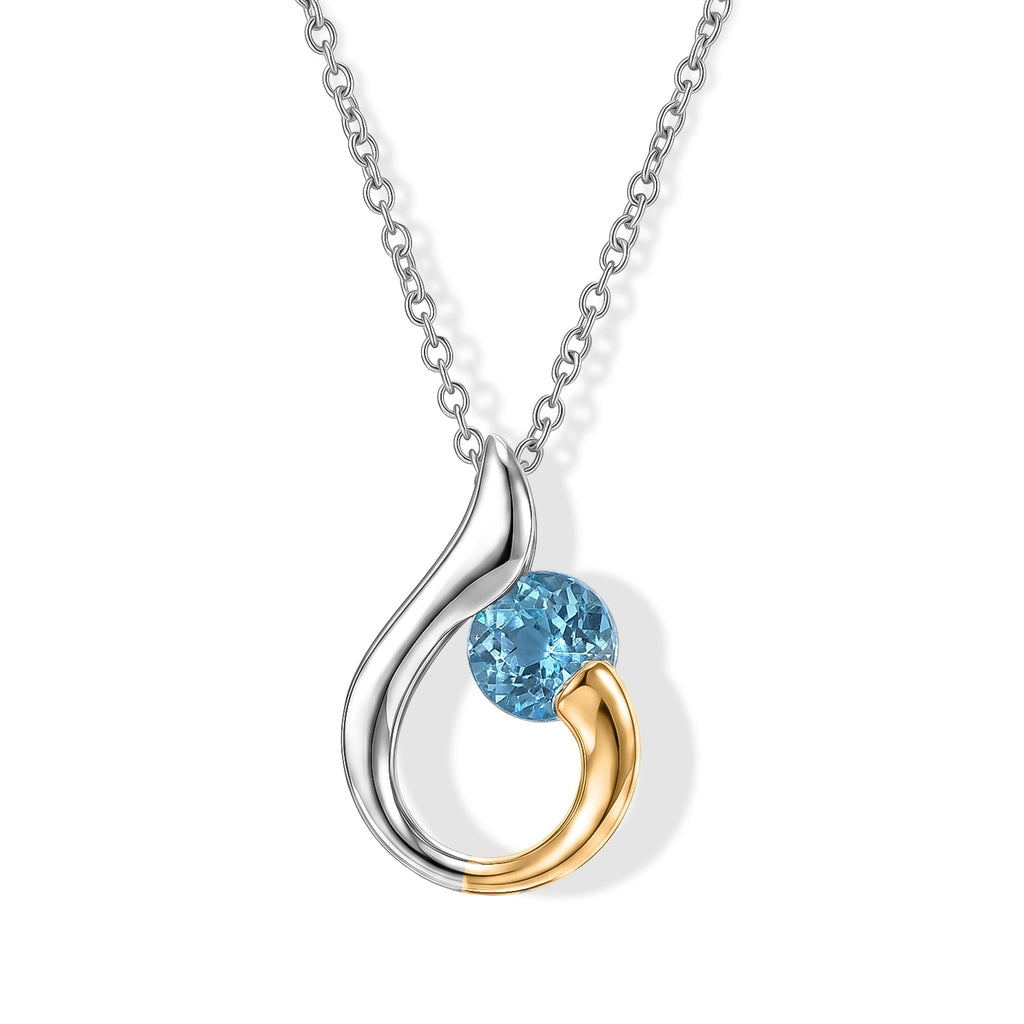 D'Joy - Swiss Blue Topaz Solitaire Pendant in Platinum Overlay & Yellow Gold Plated Sterling Silver with Chain (Size 20) 1.80 Ct._4516345