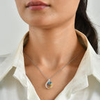 D'Joy - Swiss Blue Topaz Solitaire Pendant in Platinum Overlay & Yellow Gold Plated Sterling Silver with Chain (Size 20) 1.80 Ct._4516345_1