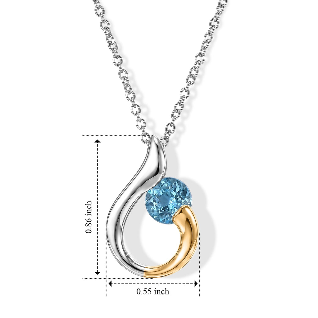 D'Joy - Swiss Blue Topaz Solitaire Pendant in Platinum Overlay & Yellow Gold Plated Sterling Silver with Chain (Size 20) 1.80 Ct._4516345_4