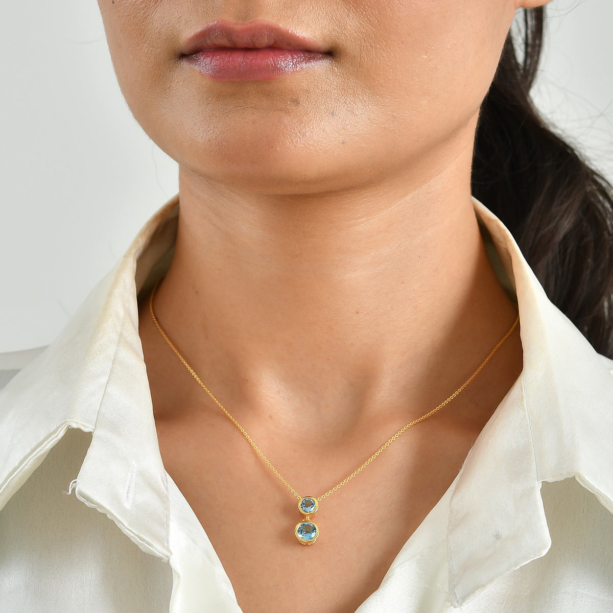 D'Joy - Swiss Blue Topaz Drop Pendant with Chain (Size 20) in Yellow Gold Plated Sterling Silver 1.55 Ct. V32576980 2