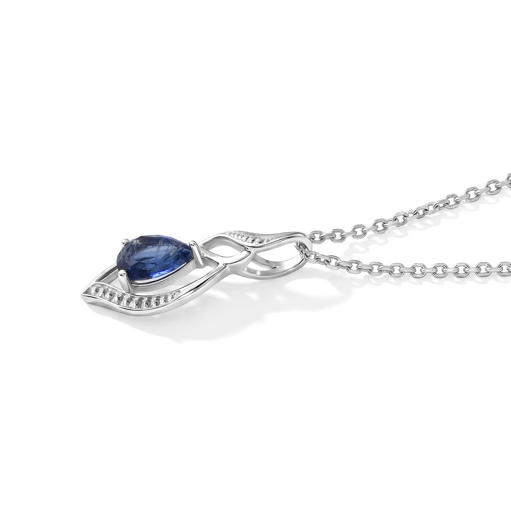 D'Joy - Kyanite Solitaire Pendant in Rhodium Overlay Sterling Silver with Chain (Size 20)_4516381_3