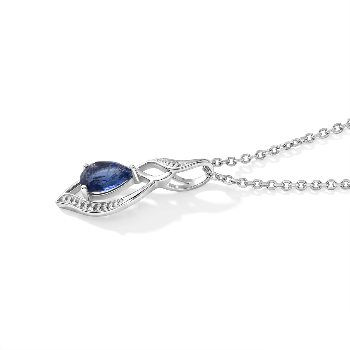 D'Joy - AAA Natural Kashmir Kyanite Solitaire Pendant in Rhodium Overlay Sterling Silver with Chain (Size 20) V32603870 4