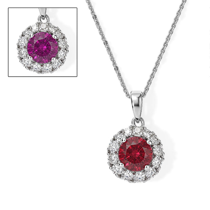 USAMBARA Colour Change Garnet &amp; Moissanite Halo Pendant with Chain (Size 18) in Rhodium Overlay Sterling Silver 2.20 Ct. 4516475 1