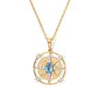 D'Joy - Swiss Blue Topaz & White Zircon Sunburst Pendant in Yellow Gold Plated Sterling Silver with Chain (Size 20) 1.80 Ct._4516494