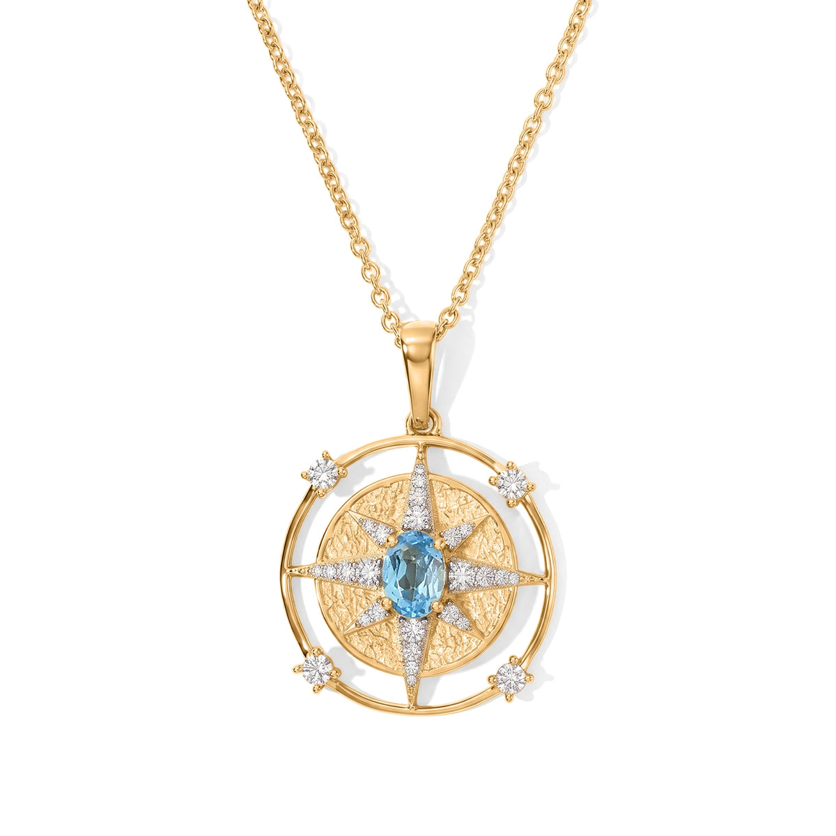 D'Joy - Swiss Blue Topaz &amp; White Zircon Sunburst Pendant in Yellow Gold Plated Sterling Silver with Chain (Size 20) 1.80 Ct. V32576401 0