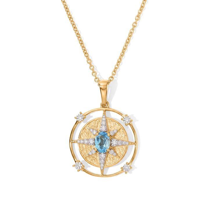 D'Joy - Swiss Blue Topaz &amp; White Zircon Sunburst Pendant in Yellow Gold Plated Sterling Silver with Chain (Size 20) 1.80 Ct. 4516494 1