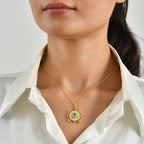 D'Joy - Swiss Blue Topaz & White Zircon Sunburst Pendant in Yellow Gold Plated Sterling Silver with Chain (Size 20) 1.80 Ct._4516494_1