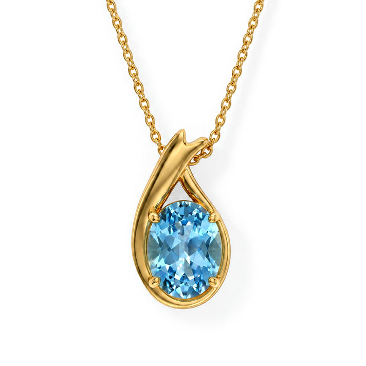 D'Joy - Swiss Blue Topaz Solitaire Pendant with Chain (Size 20) in Yellow Gold Plated Sterling Silver 2.10 Ct. 4516497 1