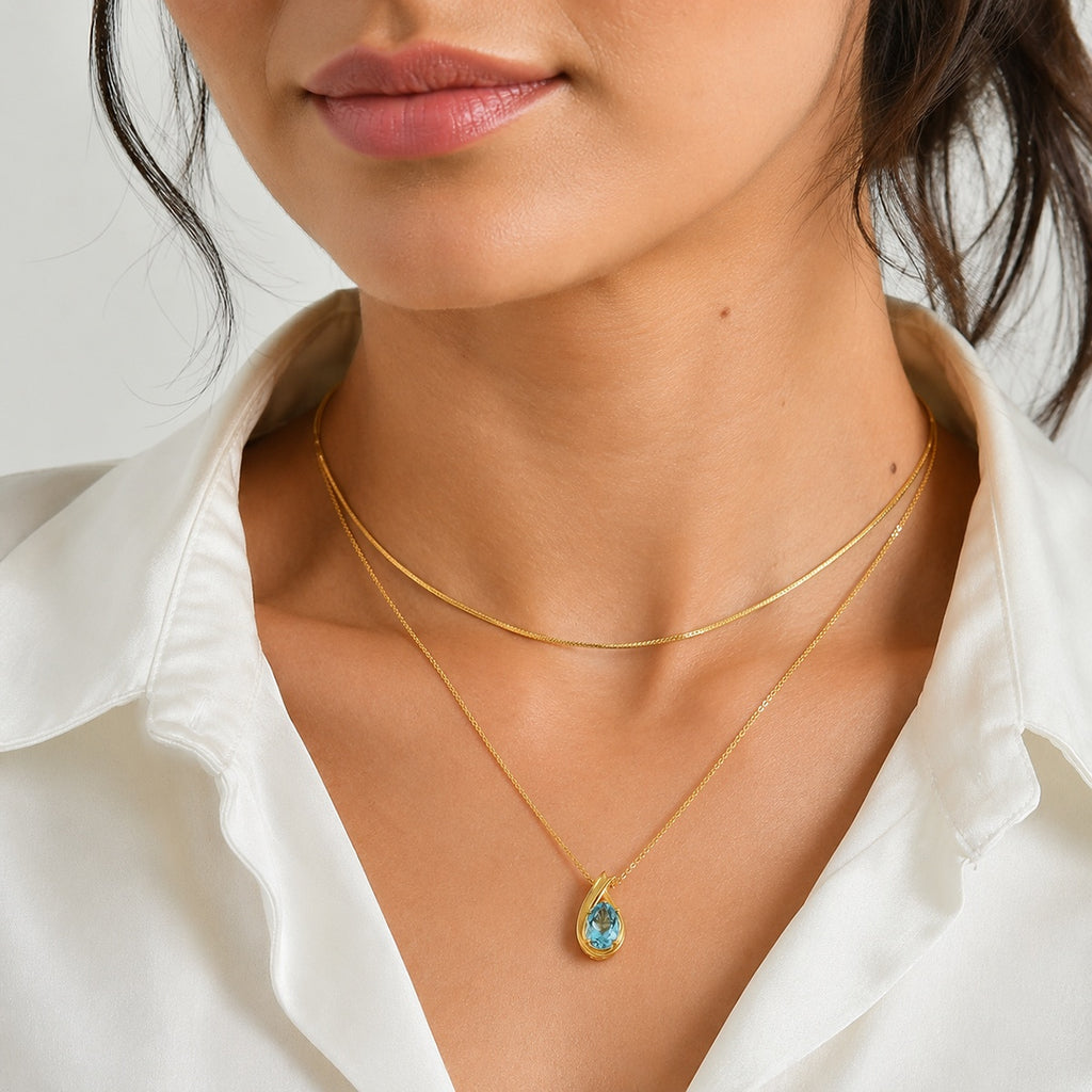 D'Joy - Swiss Blue Topaz Solitaire Pendant with Chain (Size 20) in Yellow Gold Plated Sterling Silver 2.10 Ct._4516497_2
