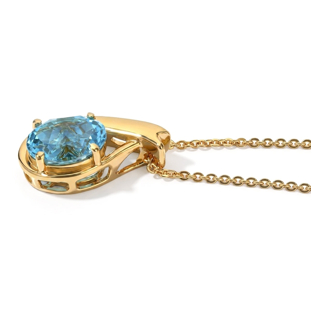 D'Joy - Swiss Blue Topaz Solitaire Pendant with Chain (Size 20) in Yellow Gold Plated Sterling Silver 2.10 Ct. 4516497 4