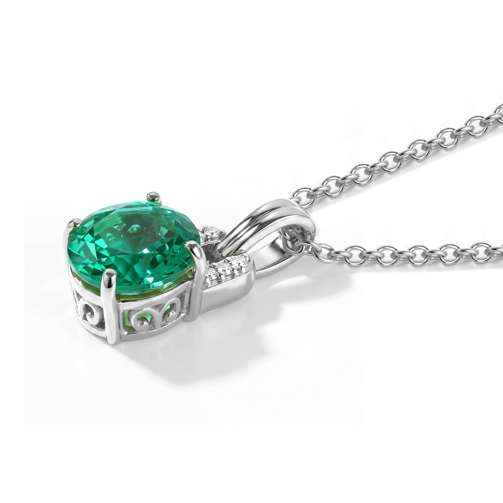 D'Joy - Colombian Colour Emeraldine Quartz & White Zircon Pendant in Platinum Overlay Sterling Silver with Chain (Size 20) 2.34 Ct._4516537_2