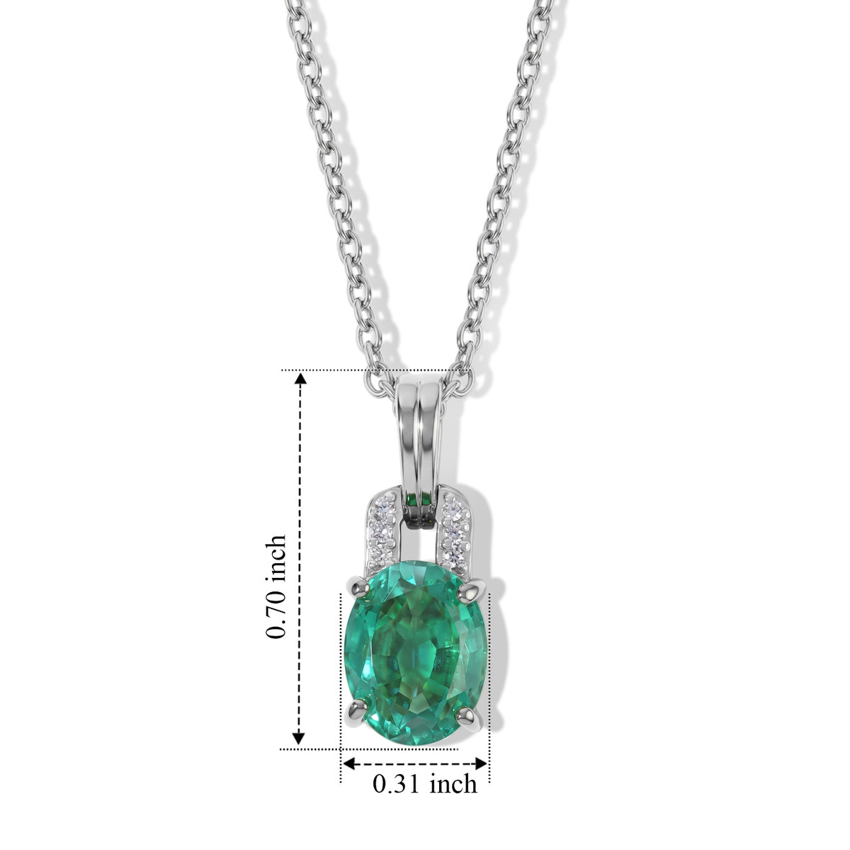 D'Joy - Colombian Colour Emeraldine Quartz &amp; White Zircon Pendant in Platinum Overlay Sterling Silver with Chain (Size 20) 2.34 Ct. V32635680 4