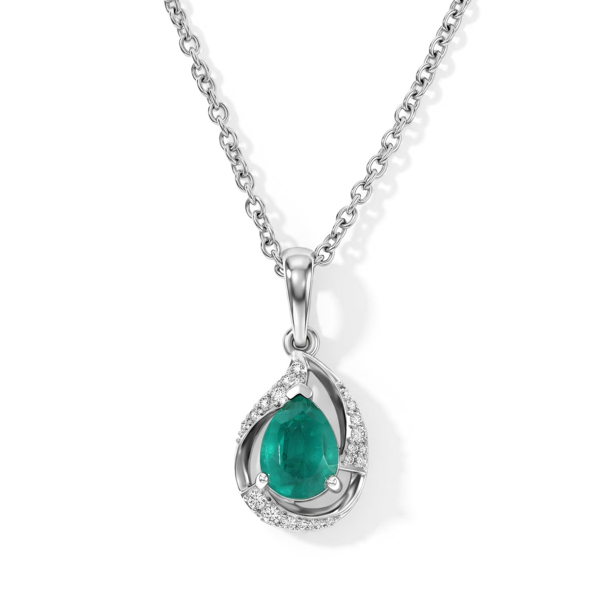 D'Joy - Colombian Colour Emeraldine Quartz &amp; White Zircon Pendant in Platinum Overlay Sterling Silver with Chain (Size 20) 1.60 Ct. V32635684 0