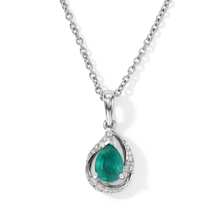D'Joy - Colombian Colour Emeraldine Quartz &amp; White Zircon Pendant in Platinum Overlay Sterling Silver with Chain (Size 20) 1.60 Ct. 4516542 1