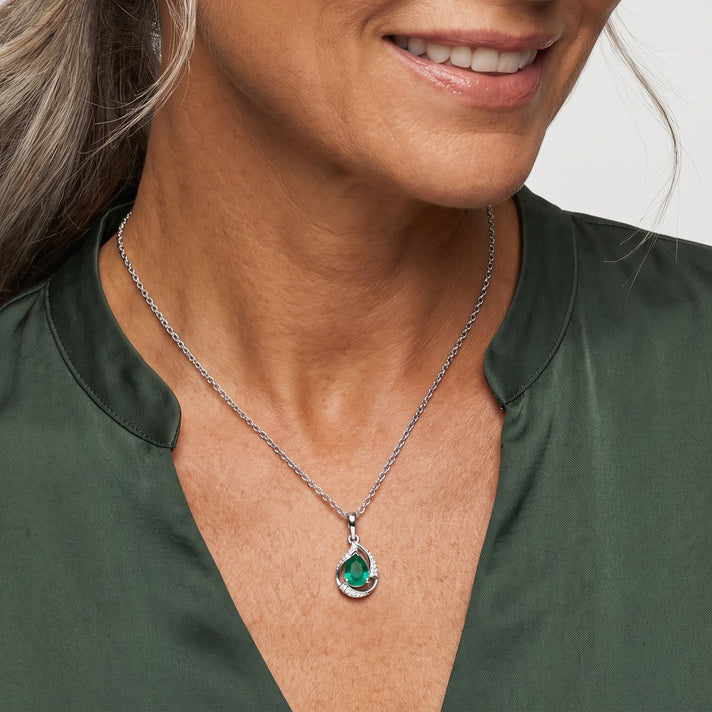 D'Joy - Colombian Colour Emeraldine Quartz &amp; White Zircon Pendant in Platinum Overlay Sterling Silver with Chain (Size 20) 1.60 Ct. 4516542 2