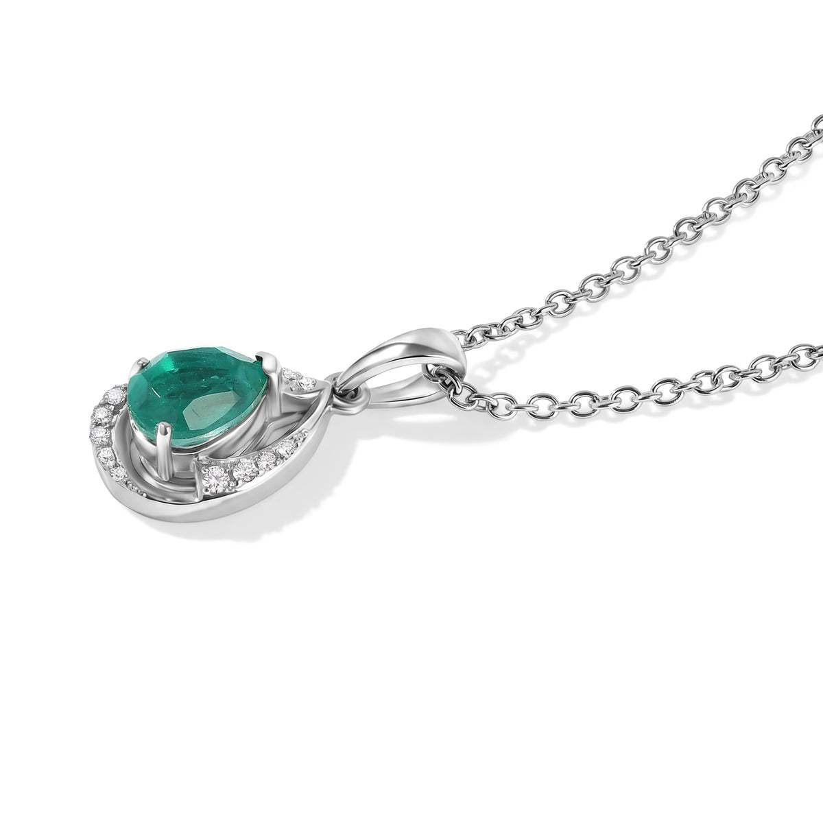 D'Joy - Colombian Colour Emeraldine Quartz &amp; White Zircon Pendant in Platinum Overlay Sterling Silver with Chain (Size 20) 1.60 Ct. V32635684 4